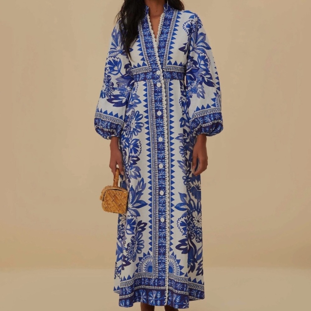 FARM Rio Blue Flora Tapestry Dress Size Small